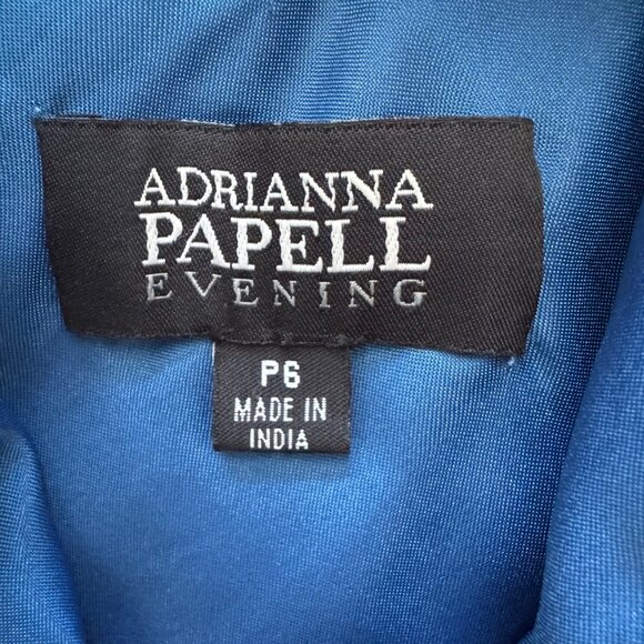 Adriana Papell Evening Blue Silk Beaded Midi Dress Gown Size 6P Vintage - Picture 6 of 8